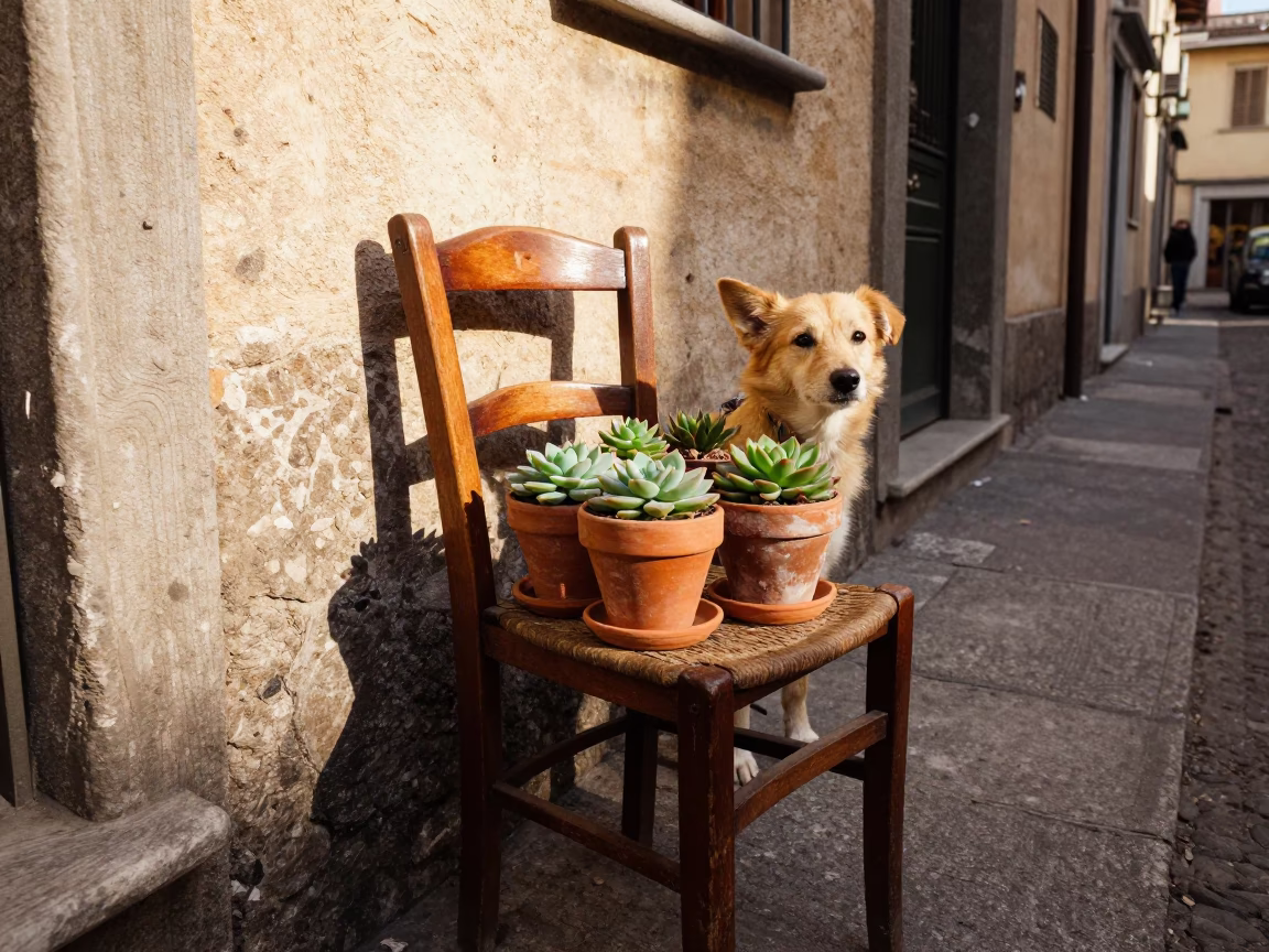 Dog at Late Afternoon Light in Milan in in Milan, Italy