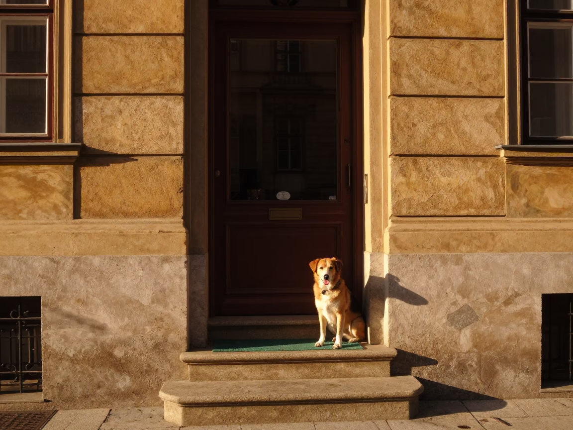Dog at Late Afternoon Light in Vienna in in Vienna, Austria