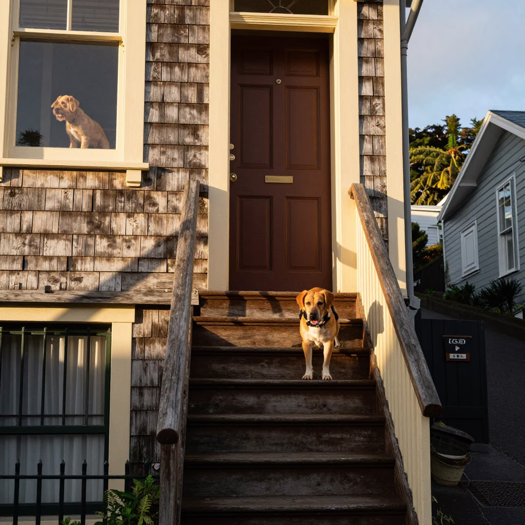 Dog at Late Afternoon Light in Wellington in in Wellington, New Zealand
