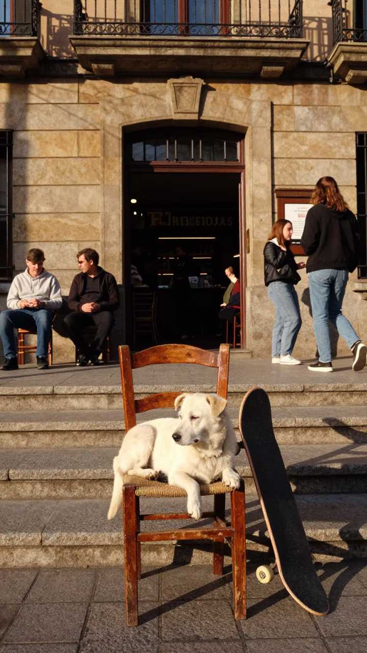 Dog at Late Afternoon Light in in Bilbao, Spain