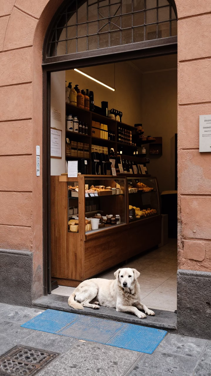 Dog at Midday Light in Bologna in in Bologna, Italy