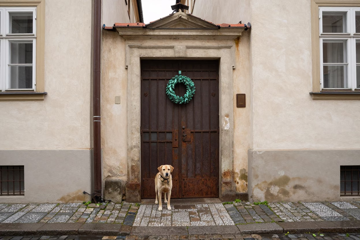 Dog at Midday Light in Prague in in Prague, Czech Republic