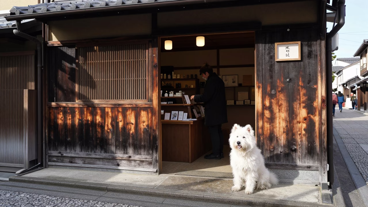 Dog at Noon Light in in Kyoto, Japan