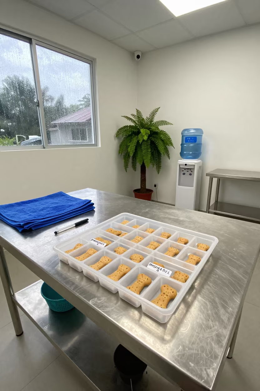 Dog Biscuit Labeling Tray in Kuala Lumpur Adoption Room in inside an adoption room in Kuala Lumpur