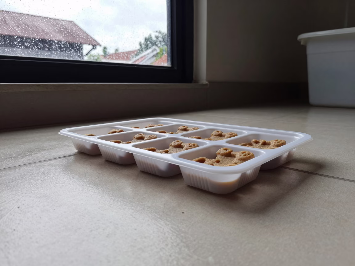 Dog Biscuit Labeling Tray Noon Vientiane in inside an adoption room in Vientiane