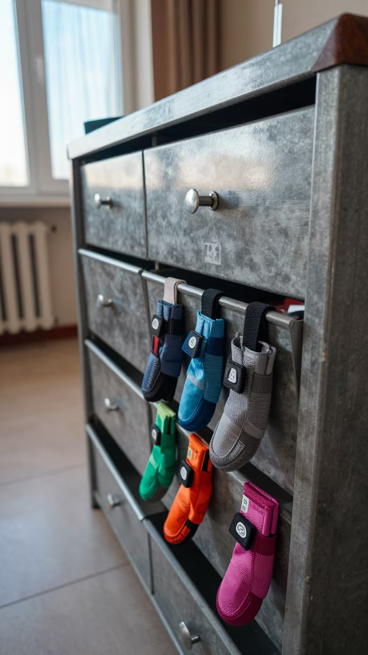 Dog Bootie Cube Drawer in Kulob Kennel in in a boarding kennel corridor in Kulob