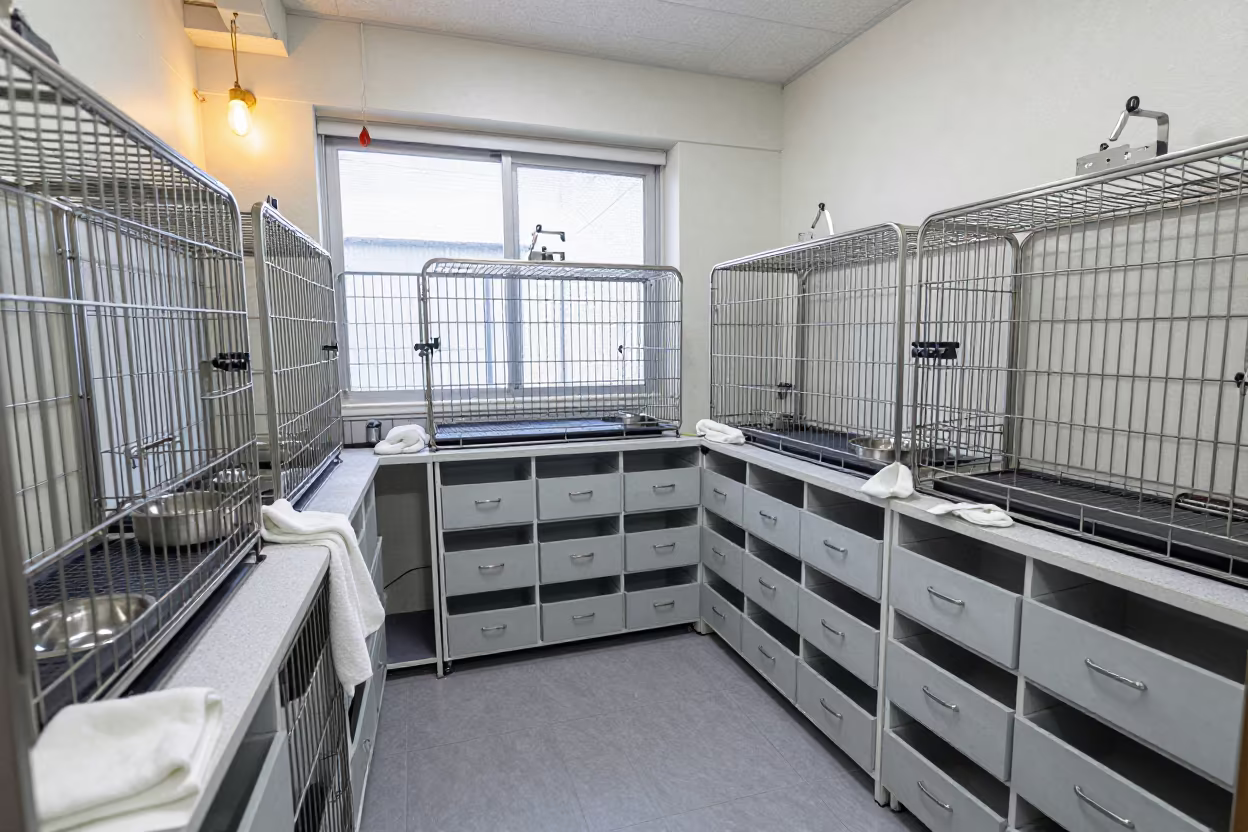 Dog Bootie Cube Drawer in Tokyo Grooming Bay in inside a grooming bay in Tokyo