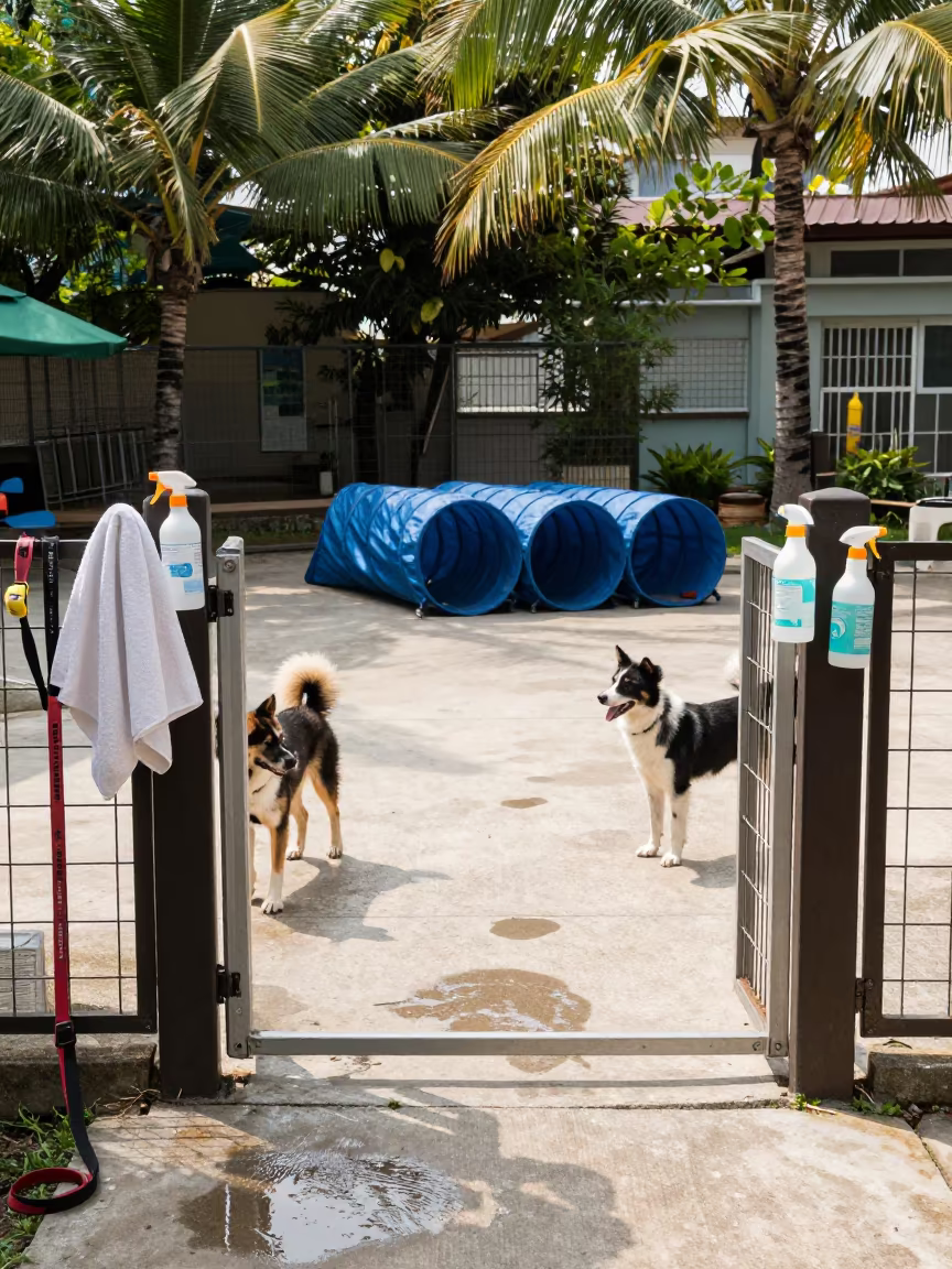 Dog Daycare Yard Cleanup Equipment Incheon Midday in in a dog daycare yard in Incheon