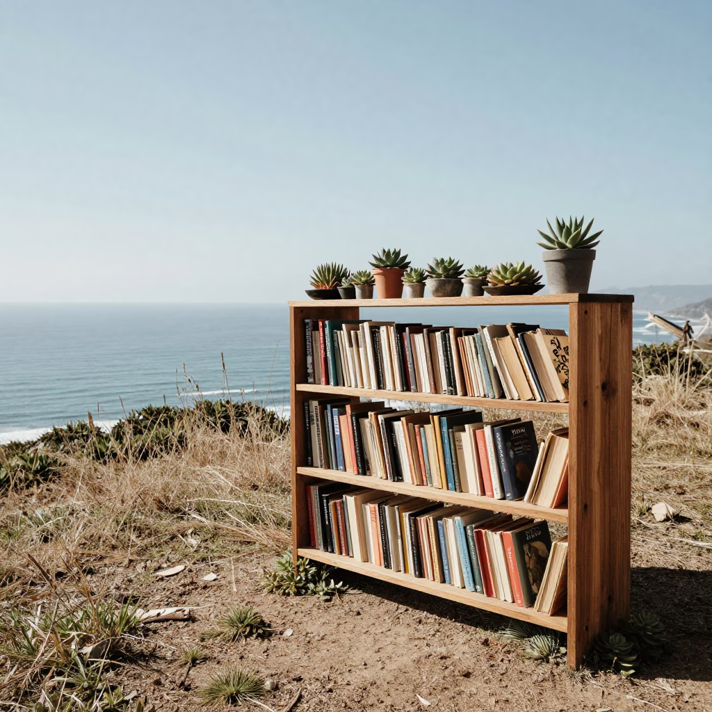 Dog-eared Books and Succulents on Windy Ridge in on a wind-scoured ridge near Coro