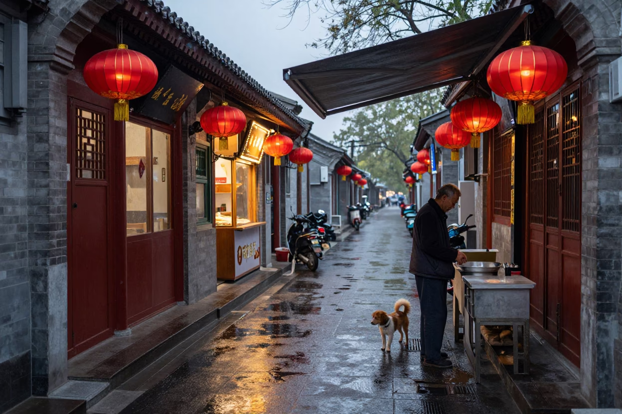 Dog in Beijing at Dusk Light in in Beijing, China