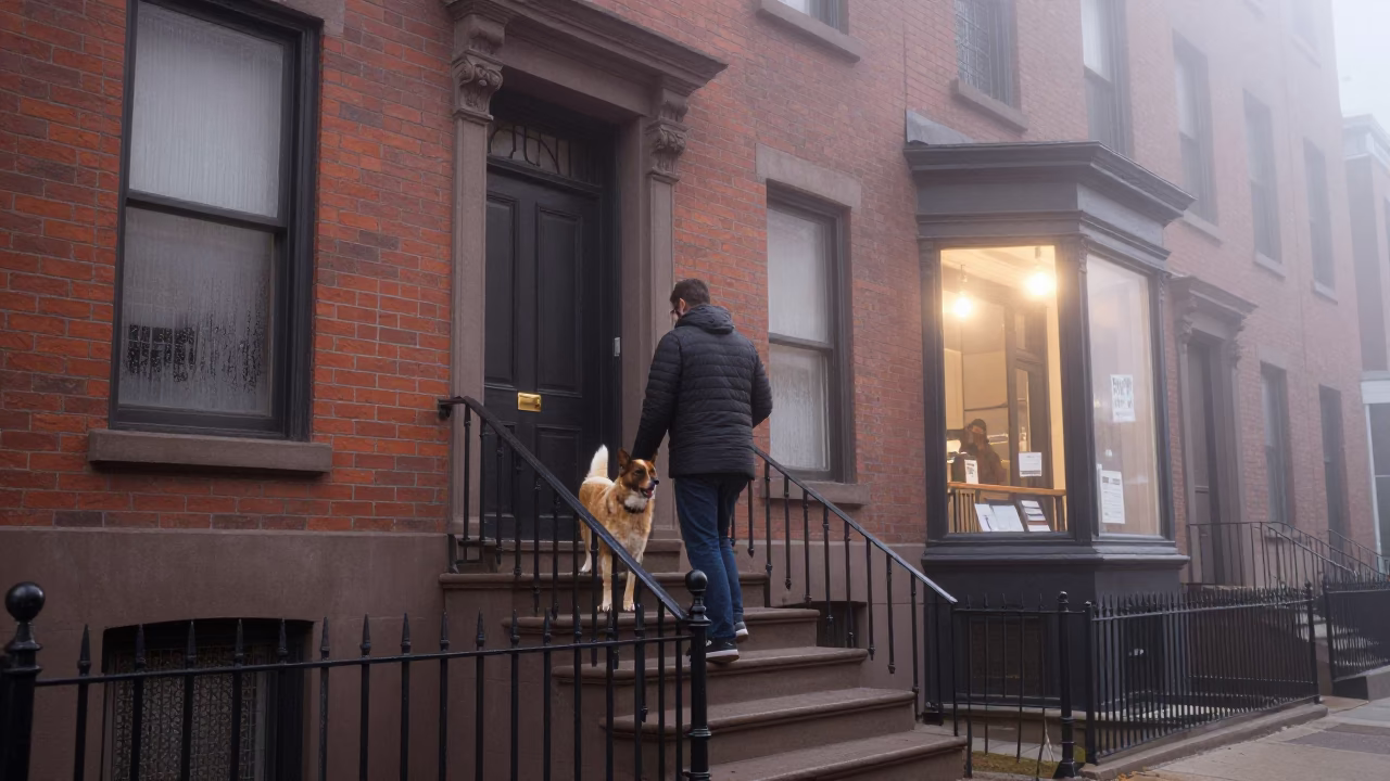 Dog in Boston at Dawn Light in in Boston, Massachusetts, United States