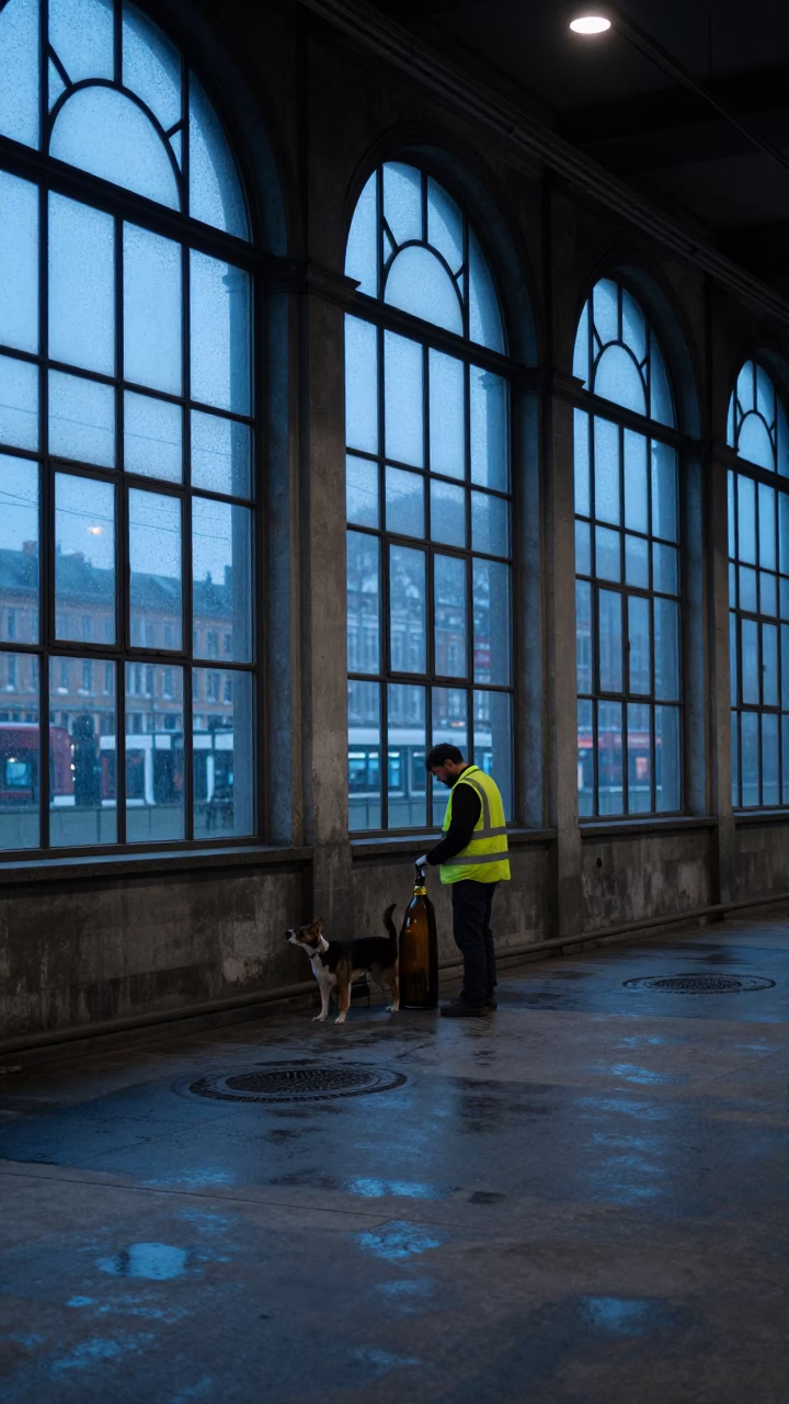 Dog in Brussels at Blue Hour in in Brussels, Belgium