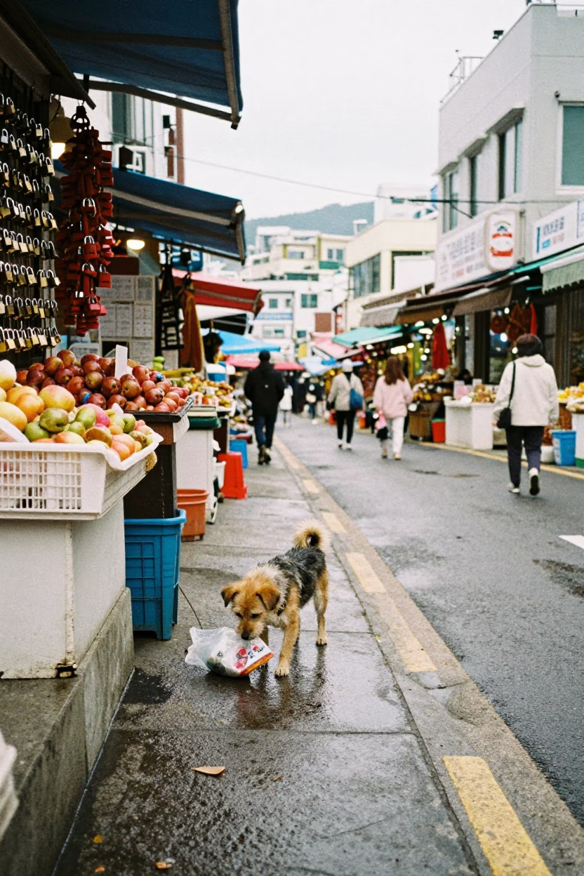Dog in Busan at Midday Light in in Busan, South Korea