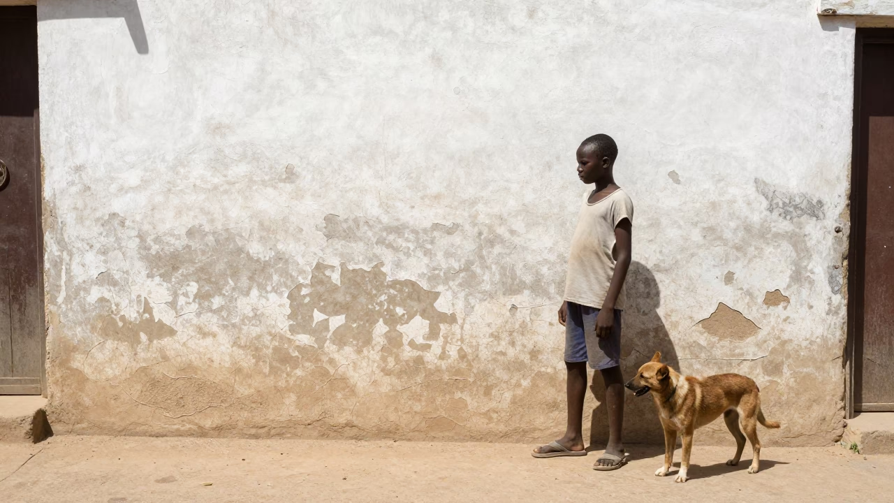 Dog in Dakar at Flat Noon Light in in Dakar, Senegal
