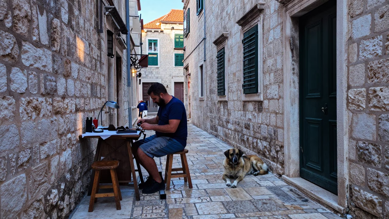 Dog in Dubrovnik at Early Morning Light in in Dubrovnik, Croatia
