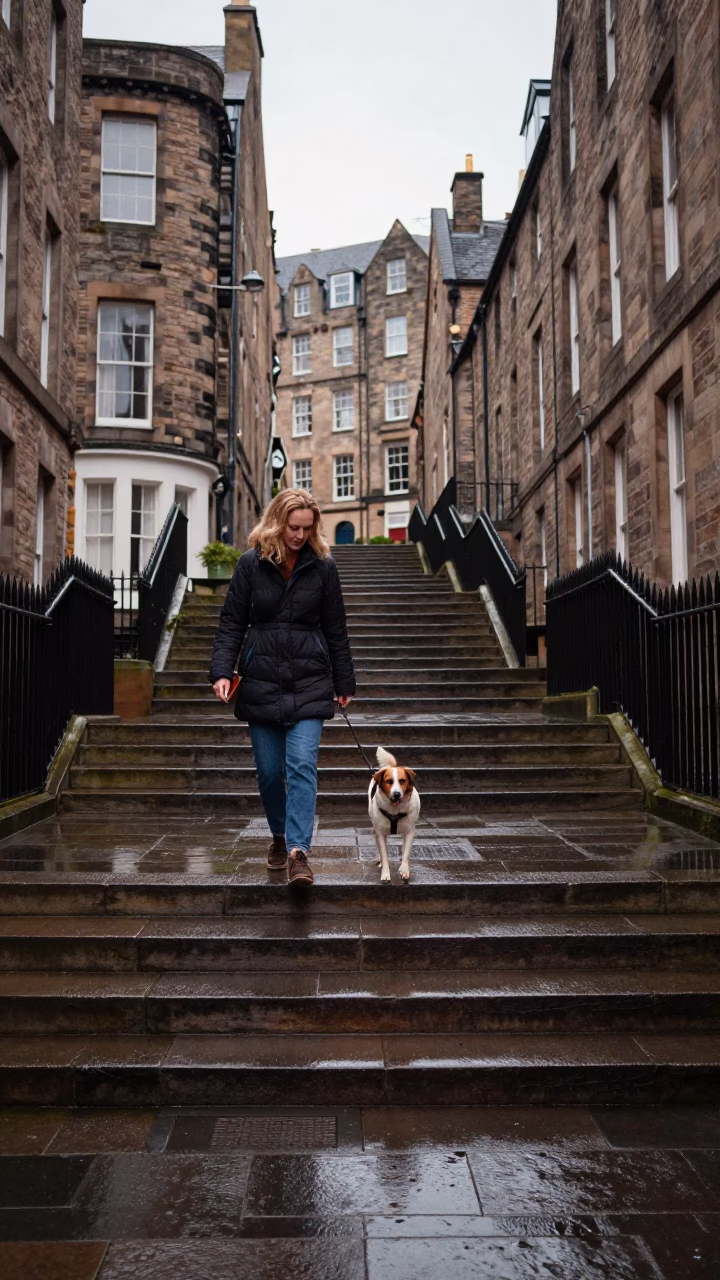 Dog in Edinburgh at First Light in in Edinburgh, United Kingdom