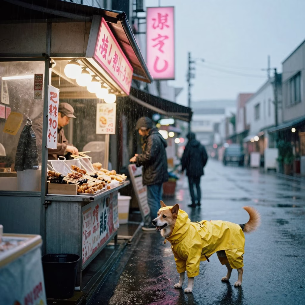 Dog in Fukuoka at Dusk Light in in Fukuoka, Japan