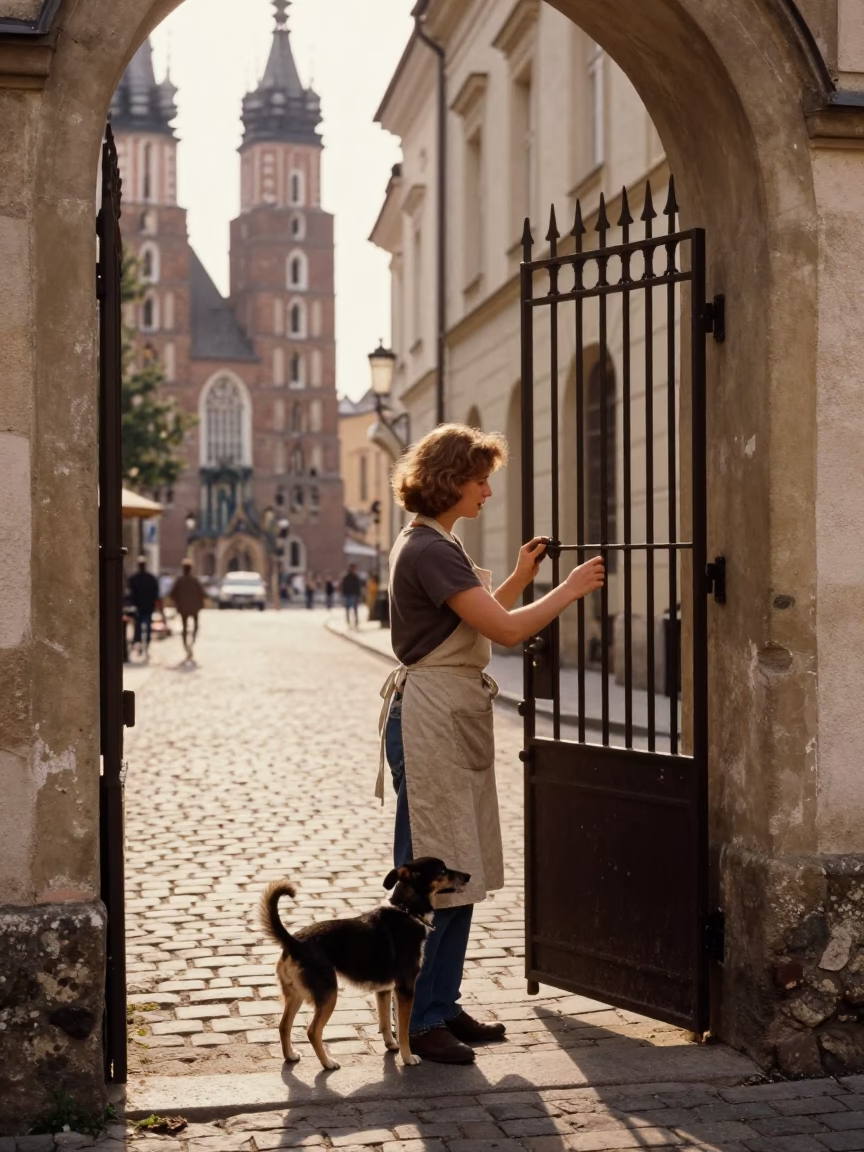 Dog in Krakow at Late Afternoon Light in in Krakow, Poland