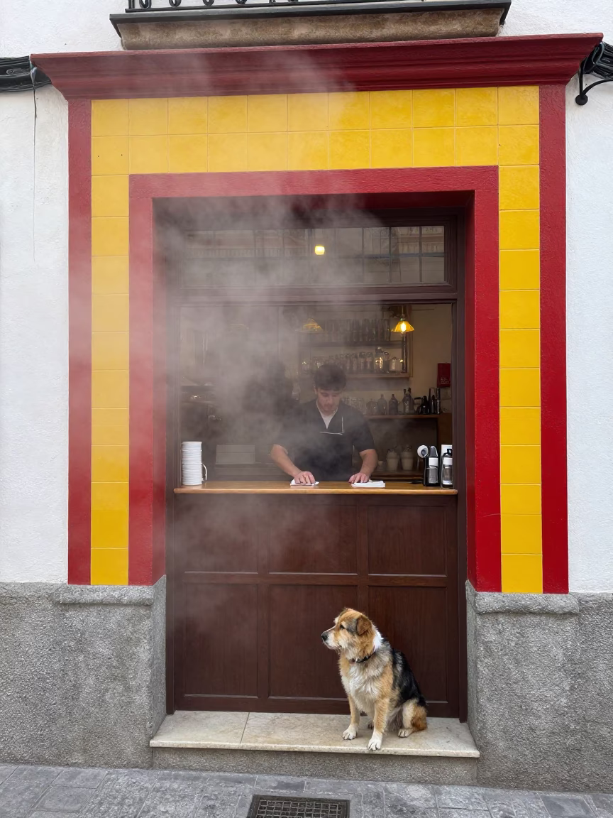 Dog in Madrid at Dawn Light in in Madrid, Spain