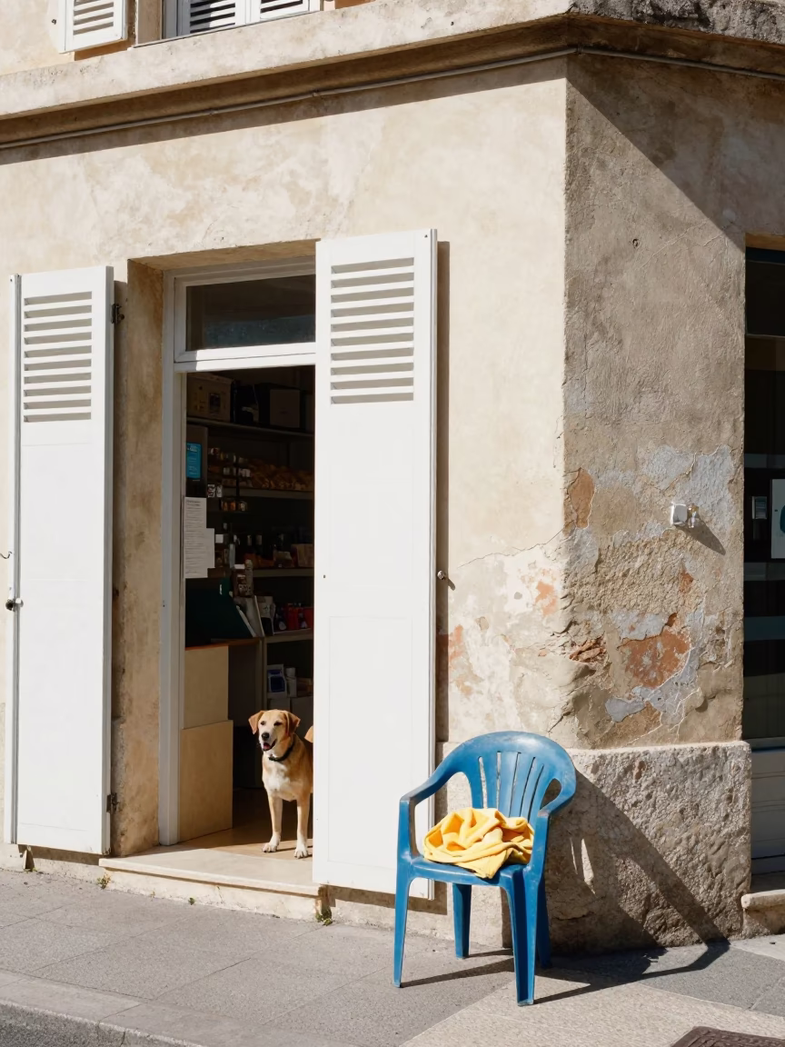 Dog in Marseille at Flat Noon Light in in Marseille, France