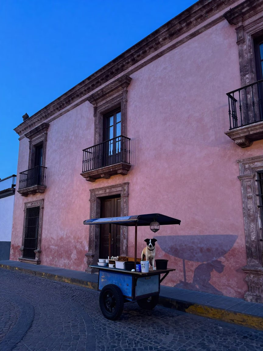 Dog in Merida at Blue Hour in in Merida, Mexico