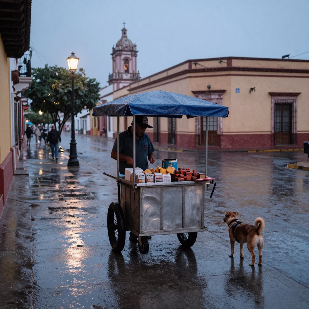 Dog in Merida at Dusk Light in in Merida, Mexico