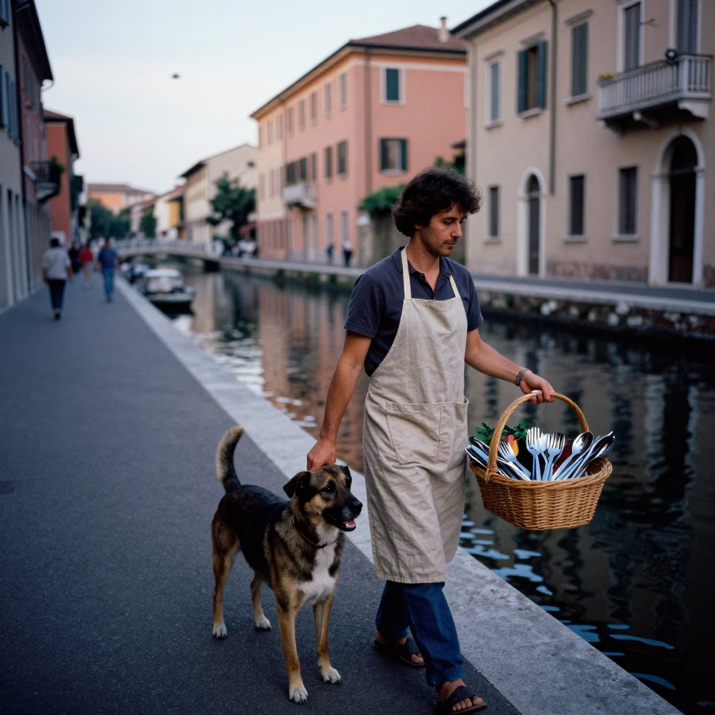 Dog in Milan at Evening Light in in Milan, Italy