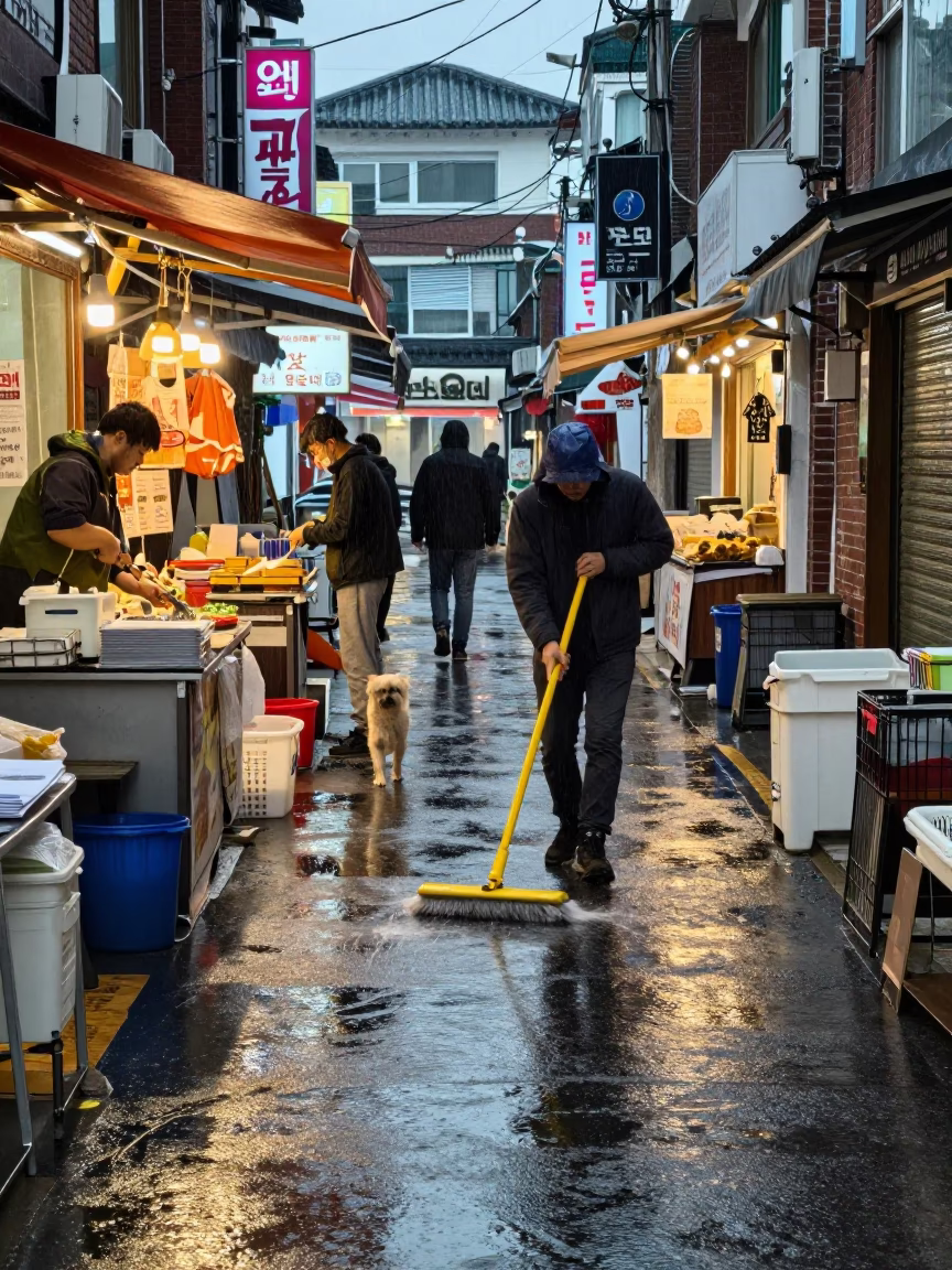 Dog in Seoul at Dusk Light in in Seoul, South Korea