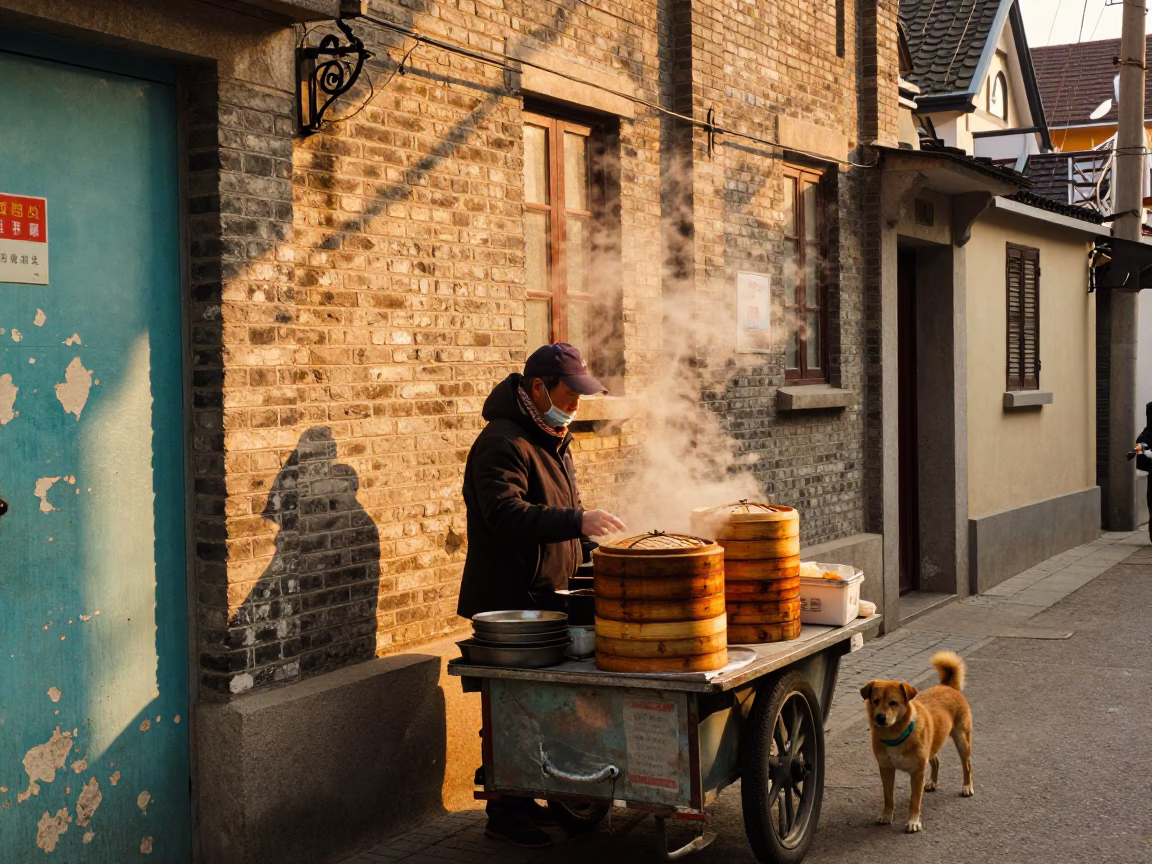 Dog in Shanghai at Golden Hour in in Shanghai, China