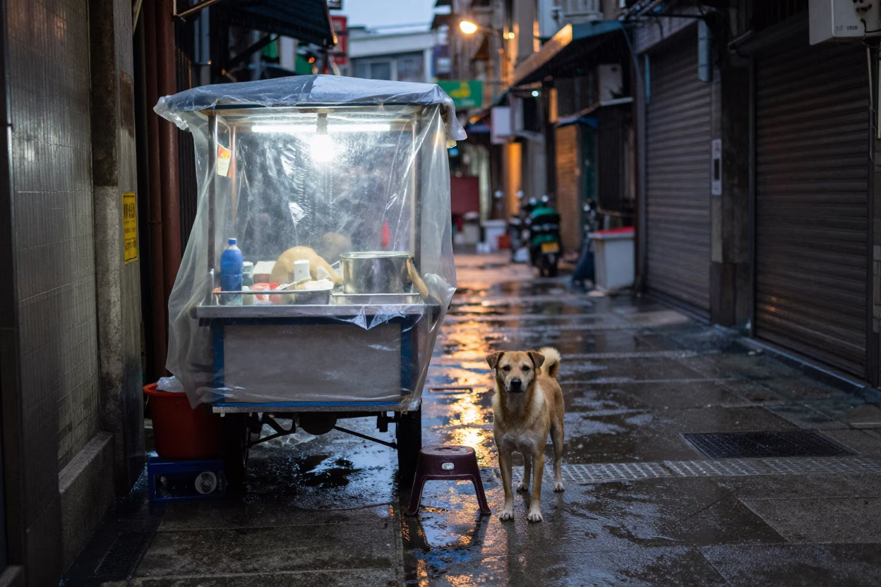 Dog in Taipei at Dusk Light in in Taipei, Taiwan