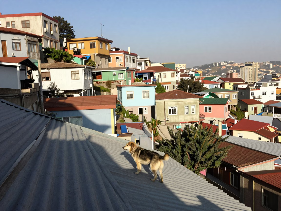 Dog in Valparaiso at Afternoon Light in in Valparaiso, Chile