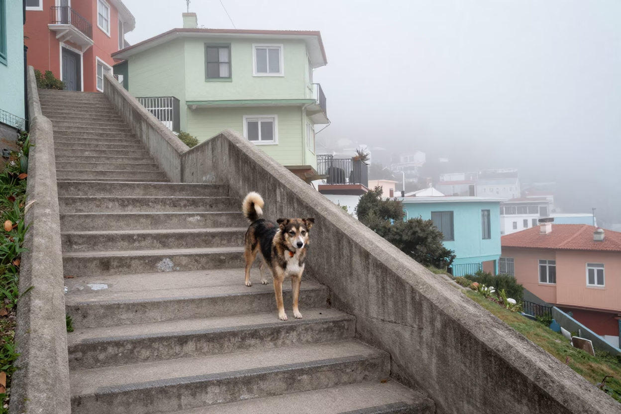 Dog in Valparaiso at Noon Light in in Valparaiso, Chile