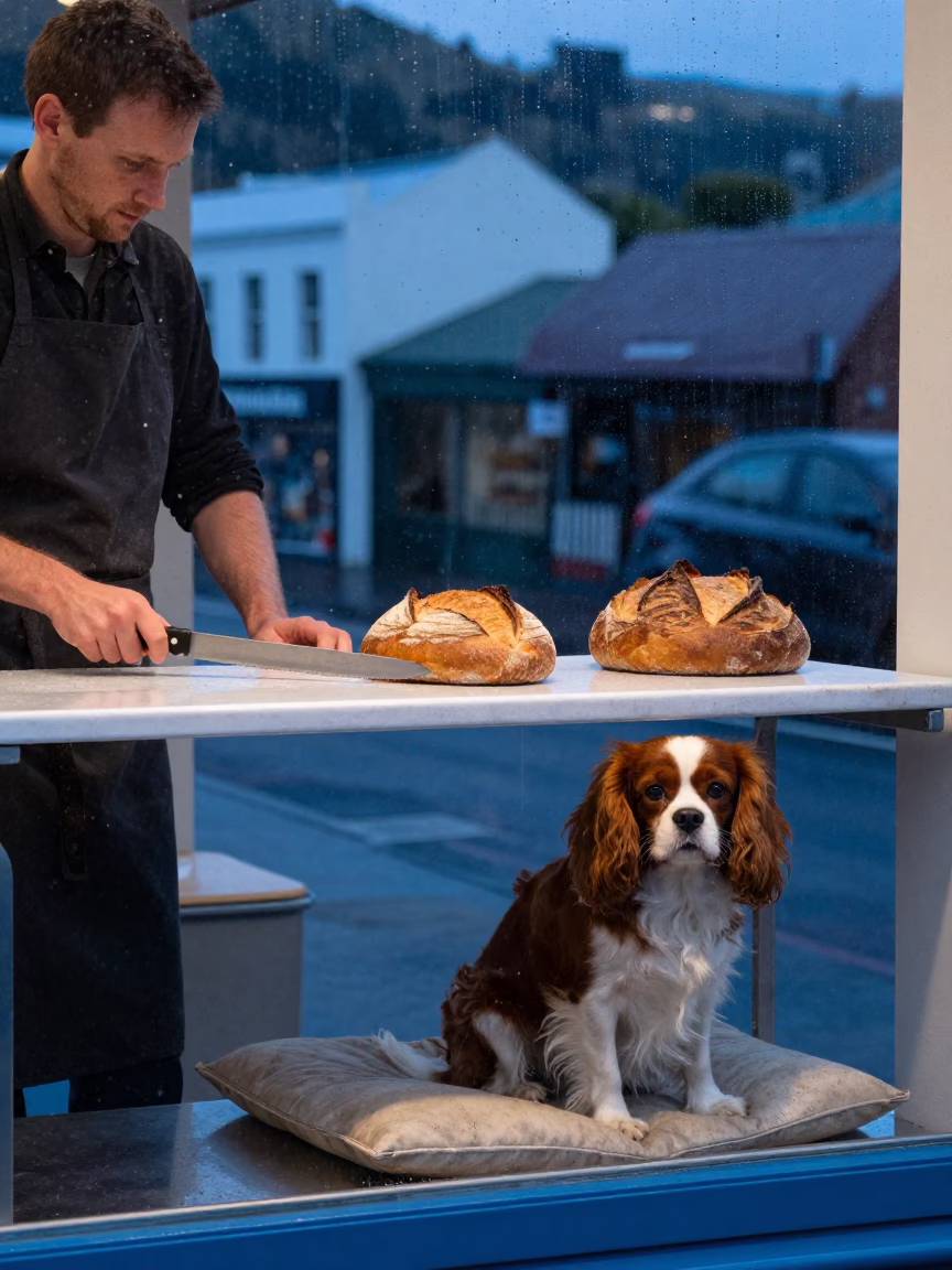 Dog in Wellington at Blue Hour in in Wellington, New Zealand