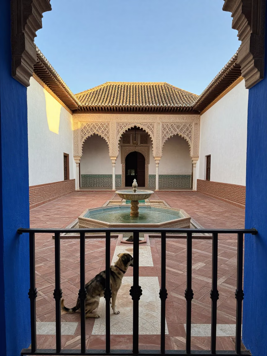Dog just after sunrise in Granada in in Granada, Spain