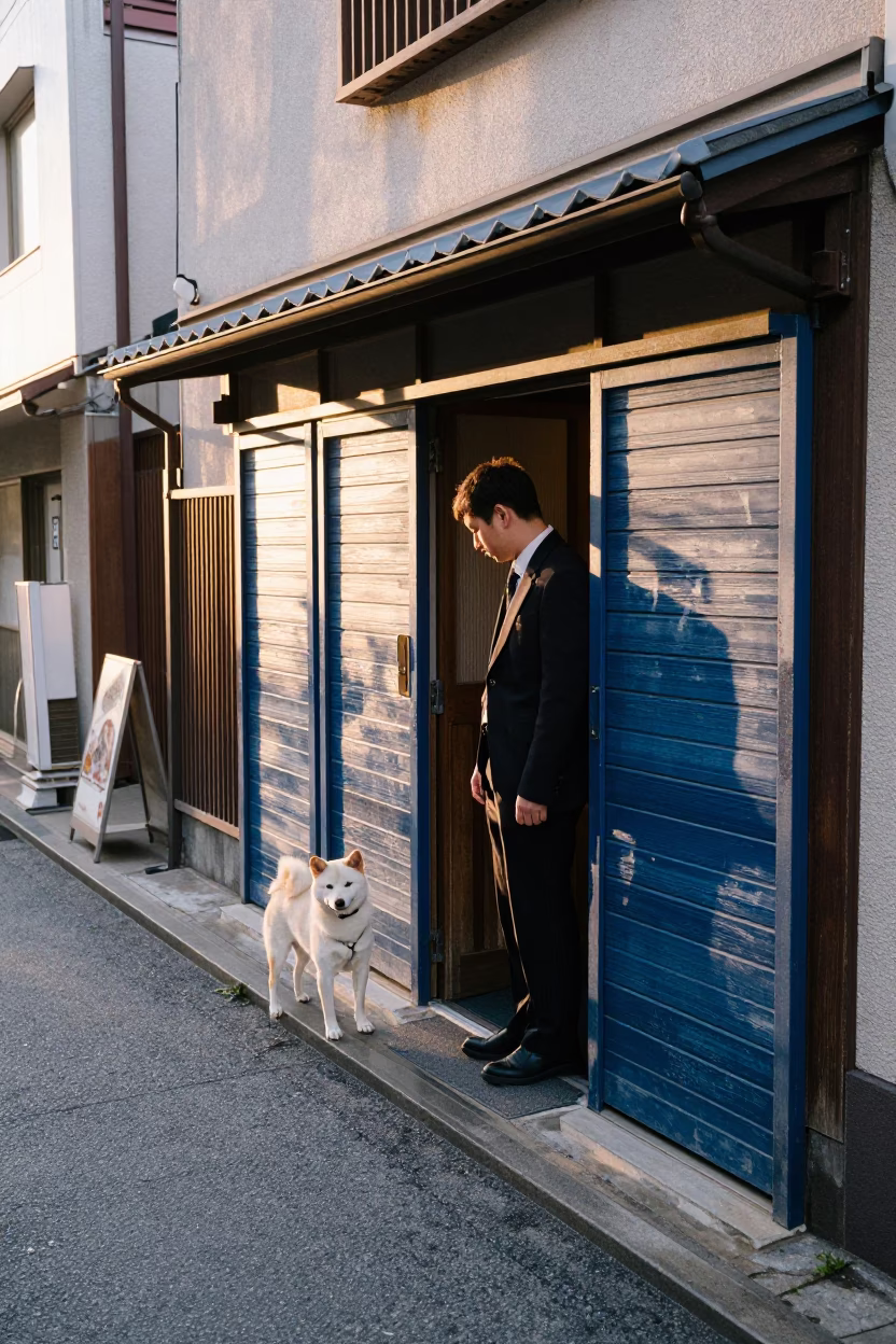 Dog just after sunrise in Osaka in in Osaka, Japan