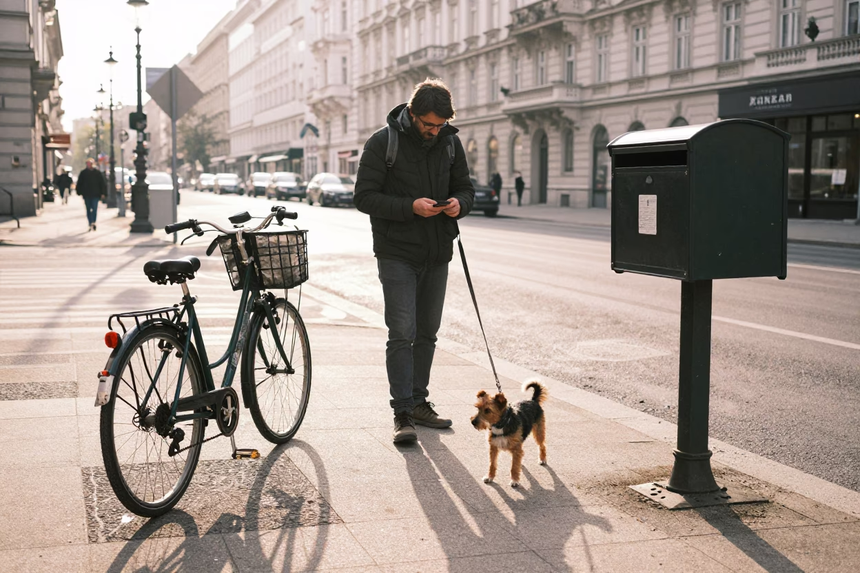 Dog just after sunrise in Vienna in in Vienna, Austria
