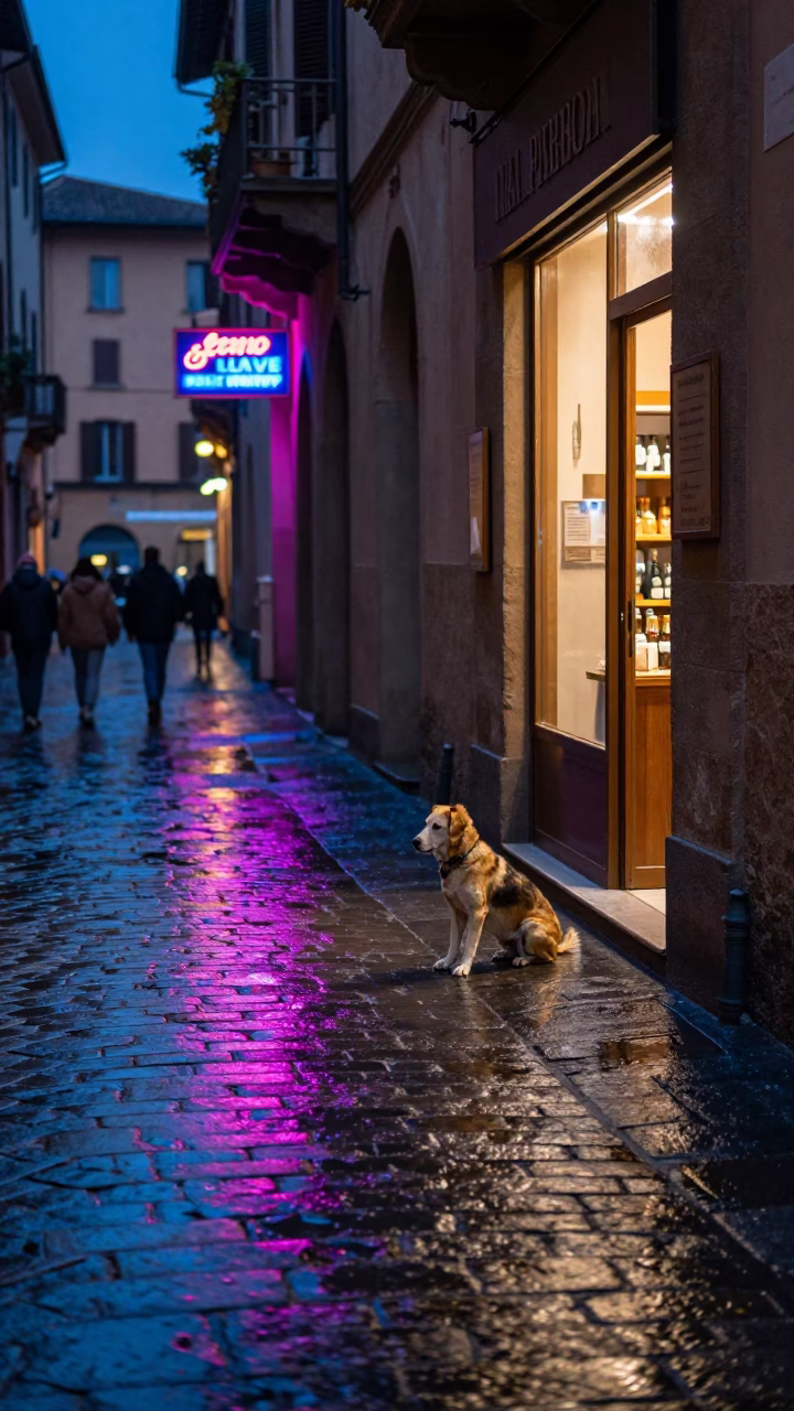 Dog Pausing in Bologna in in Bologna, Italy