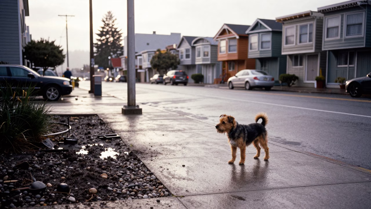 Dog Pausing in Portland in in Portland, Oregon, United States
