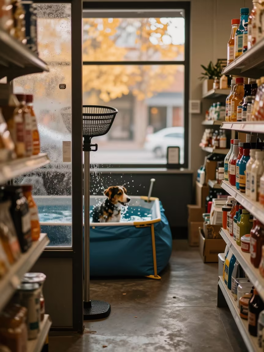 Dog Pool Skimmers in Store Aisle in inside a pet store aisle near Mission, San Francisco