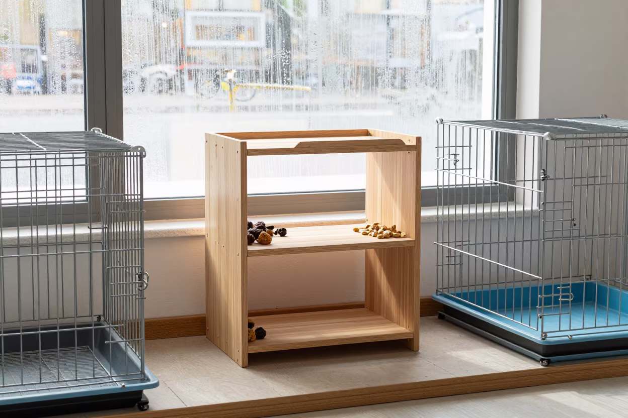 Dog Puzzle Shelf Noon Light Terrassa Grooming Bay in inside a grooming bay in Terrassa