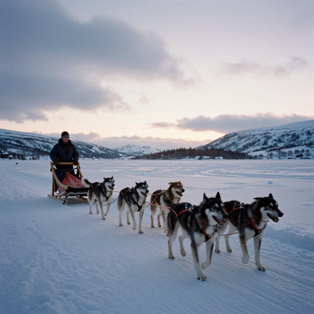Dog Sled Team on Arctic Ice Near Oslo in near Oslo