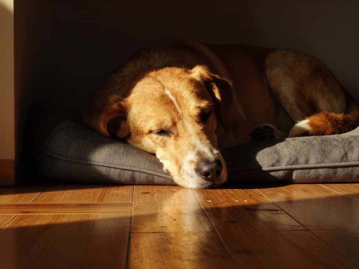 Dog Sleeping on Cushion in Lome Reading Nook in on a reading nook cushion in Lome