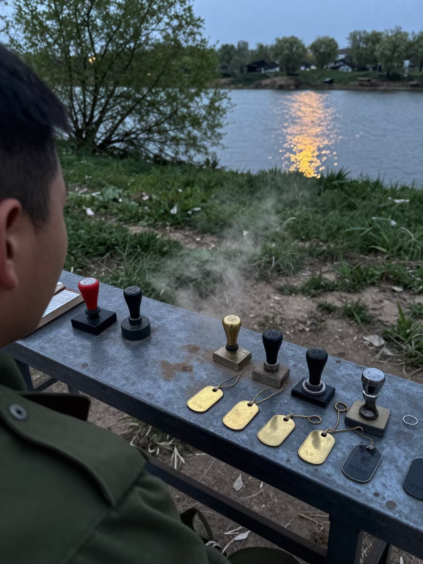 Dog Tag Stamping Bench Twilight Checkpoint in at a checkpoint lane near Xian