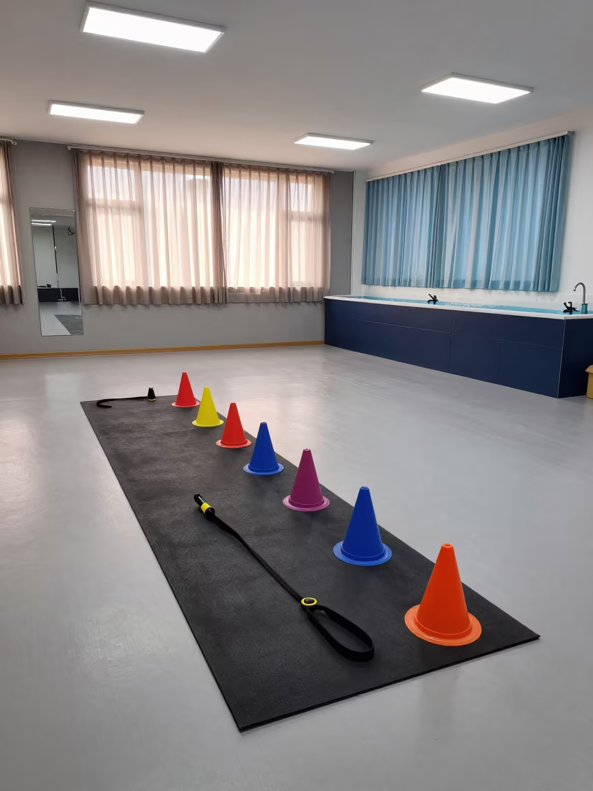 Dog Training Gear Lined on Mat Under Noon Light in inside a fish bagging counter zone near Kuwait City