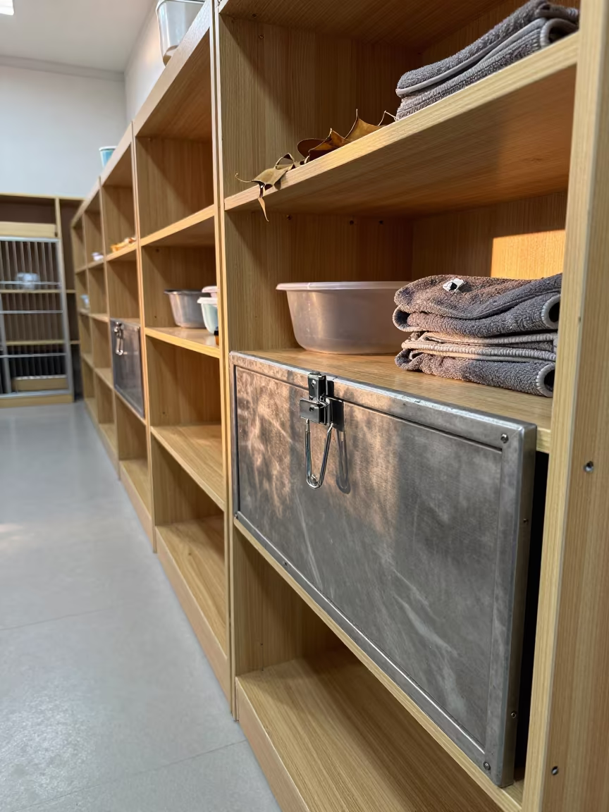 Dog Treadmill Safety Clip in Autumn Kennel in in a boarding kennel corridor near Beawar