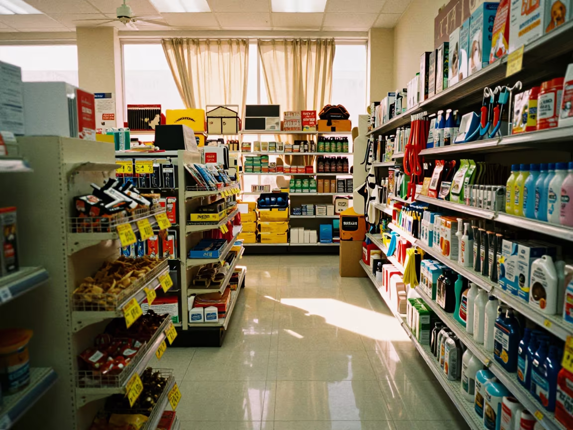 Dog Treats in Abu Dhabi Pet Store After Storm in inside a pet store aisle in Abu Dhabi