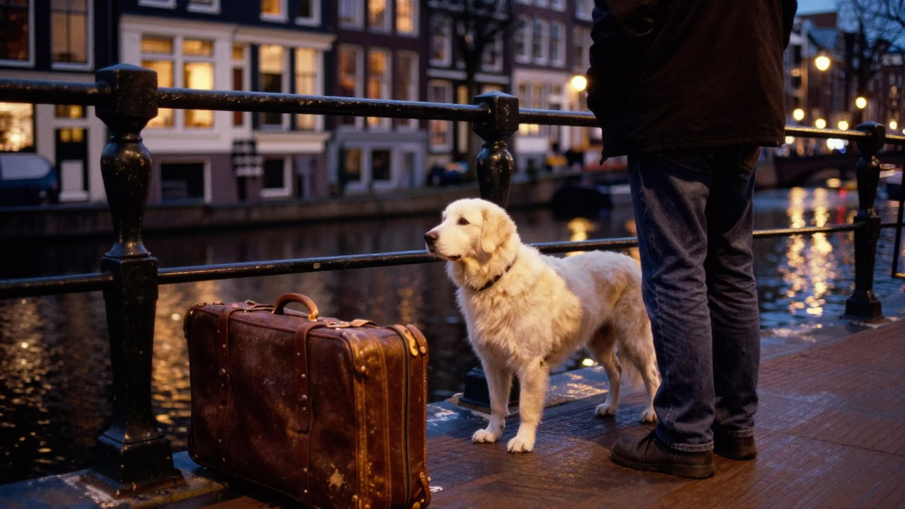 Dog Waiting in Amsterdam in in Amsterdam, Netherlands
