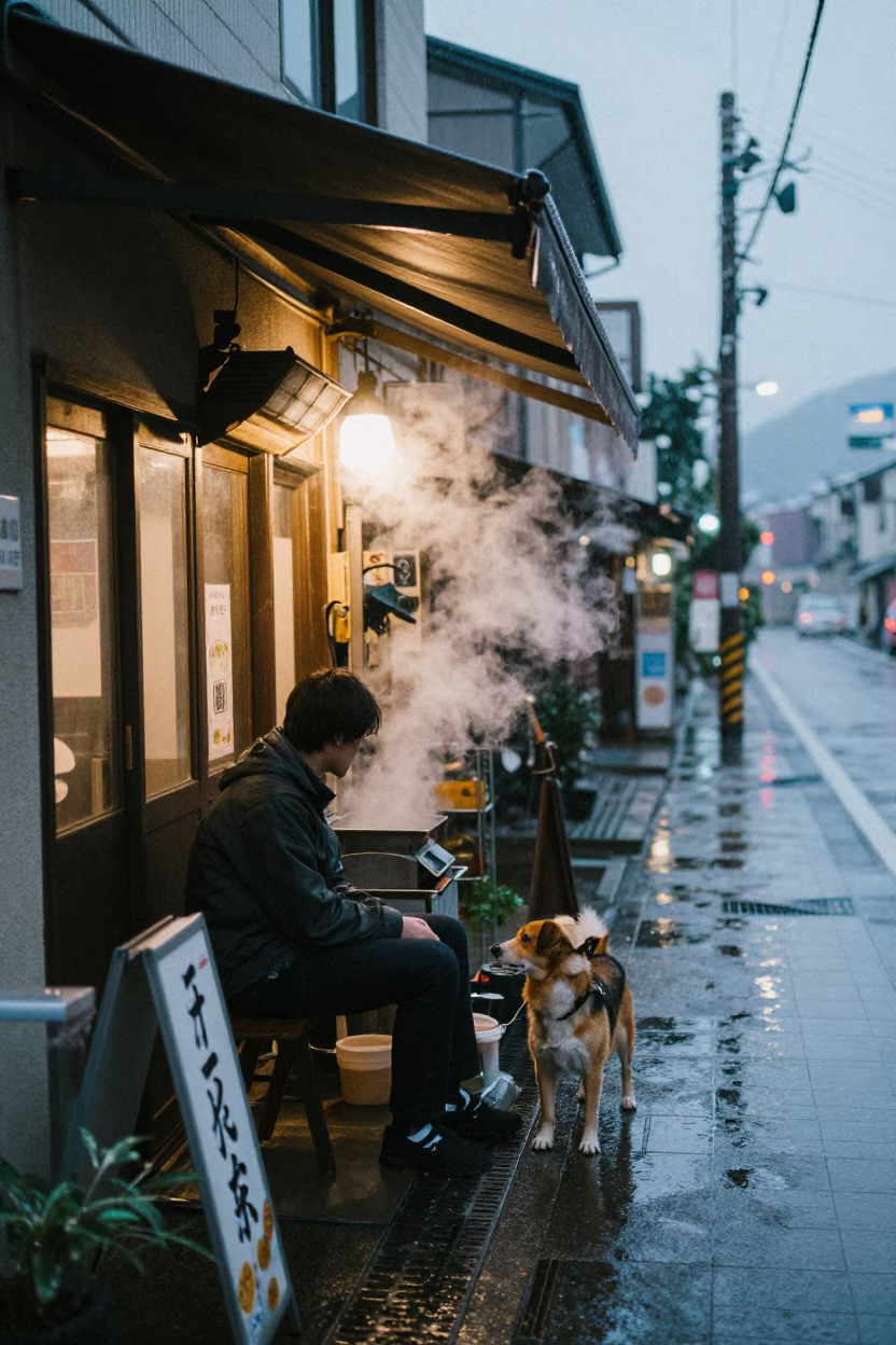Dog Waiting in Fukuoka in in Fukuoka, Japan