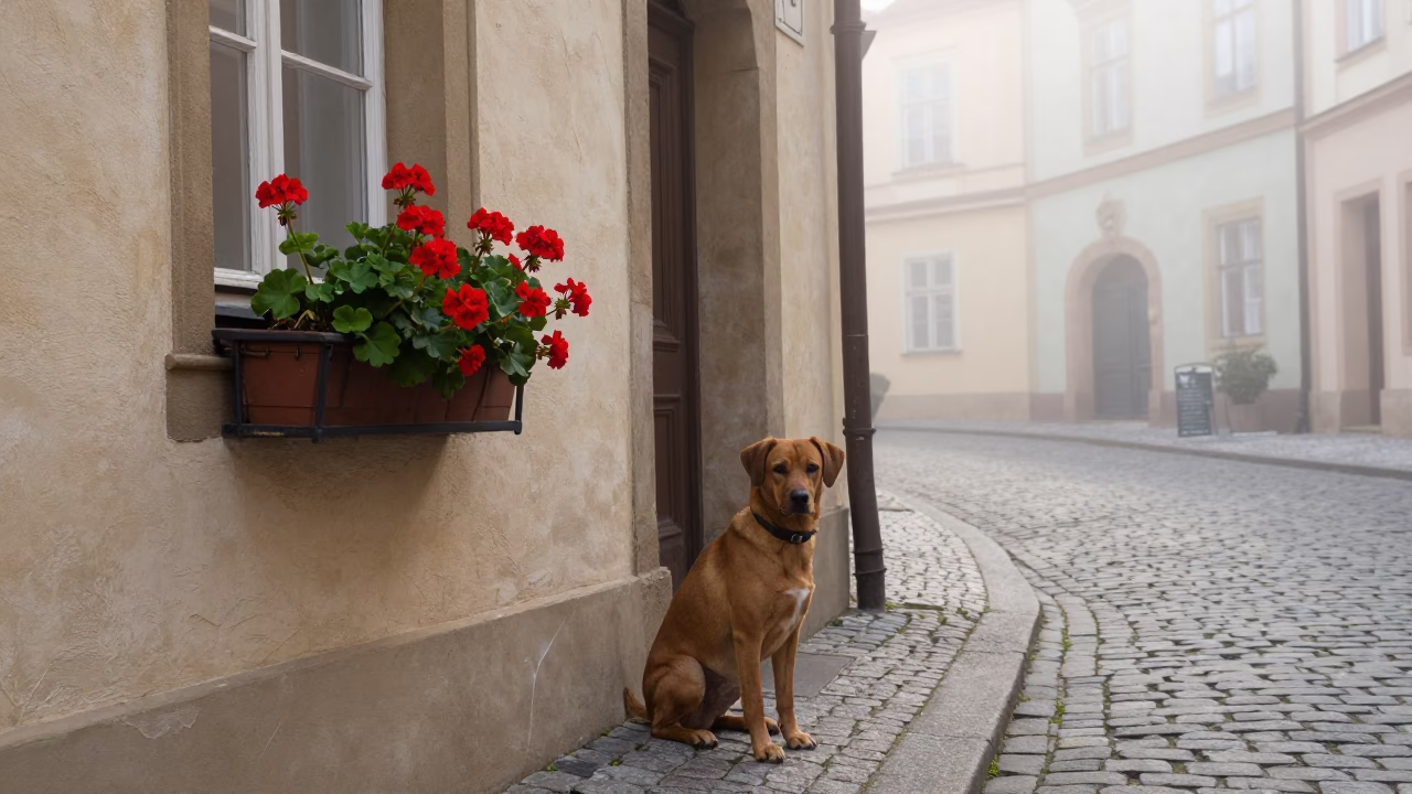 Dog Waiting in Prague in in Prague, Czech Republic