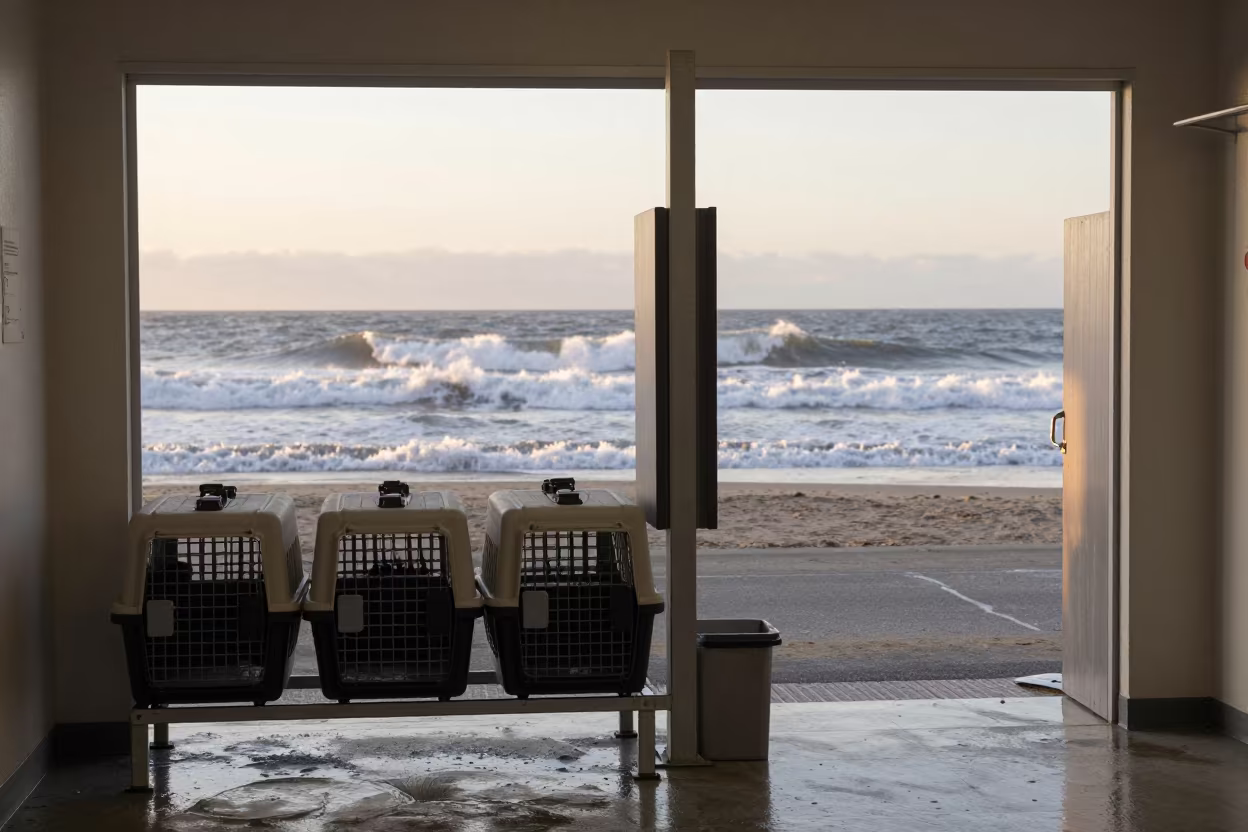 Dog Wash Station Ocean Doorway Winter Dawn in at a self-serve dog wash station in San Luis